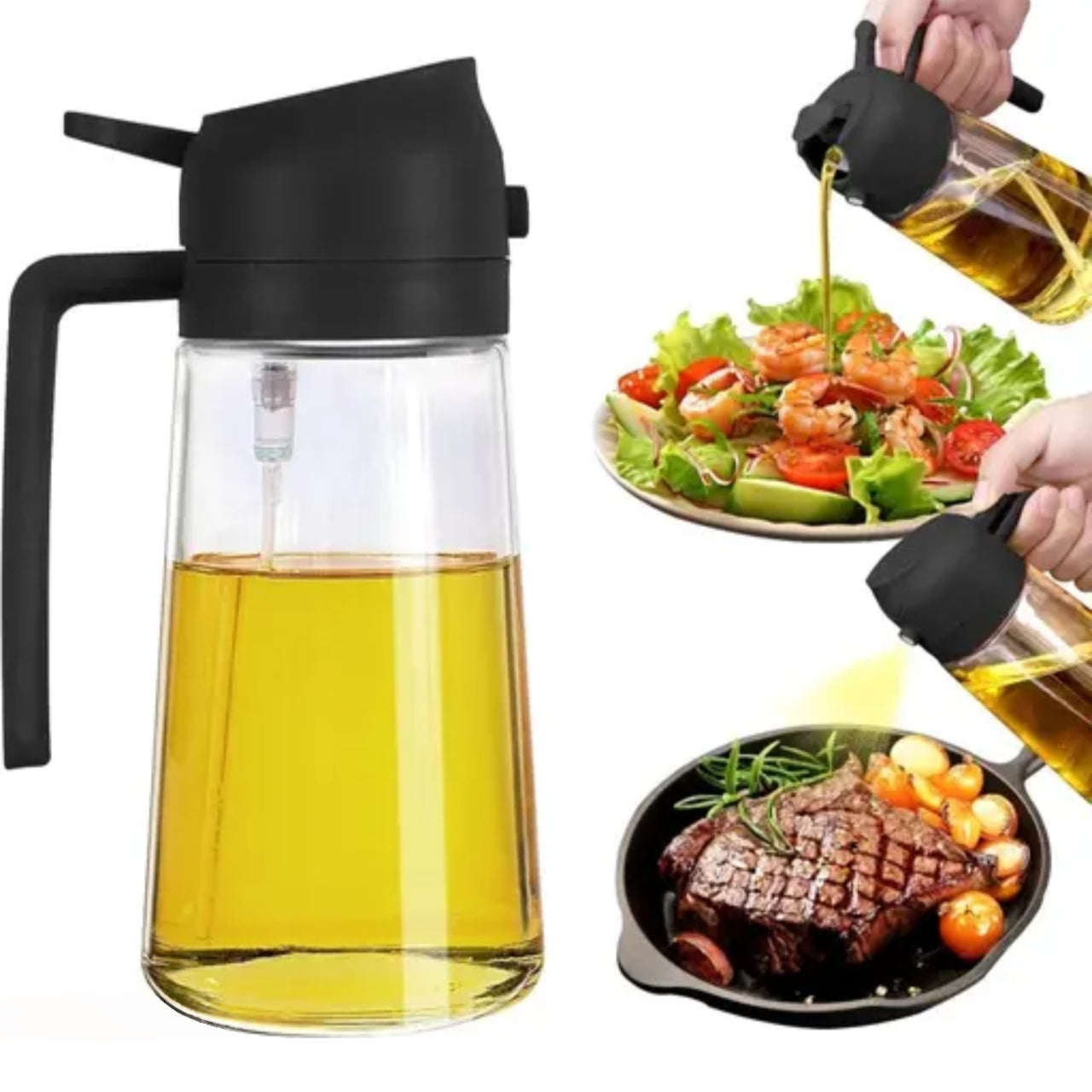 2-in-1 Glass Oil Dispenser and Sprayer Bottle