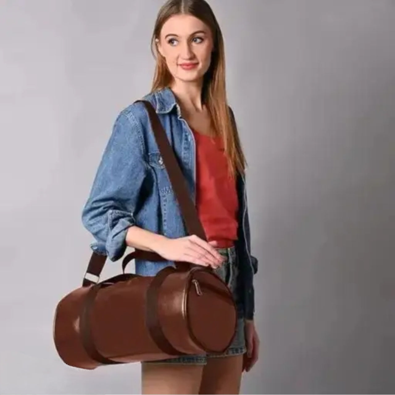 brown leather gym duffel bag