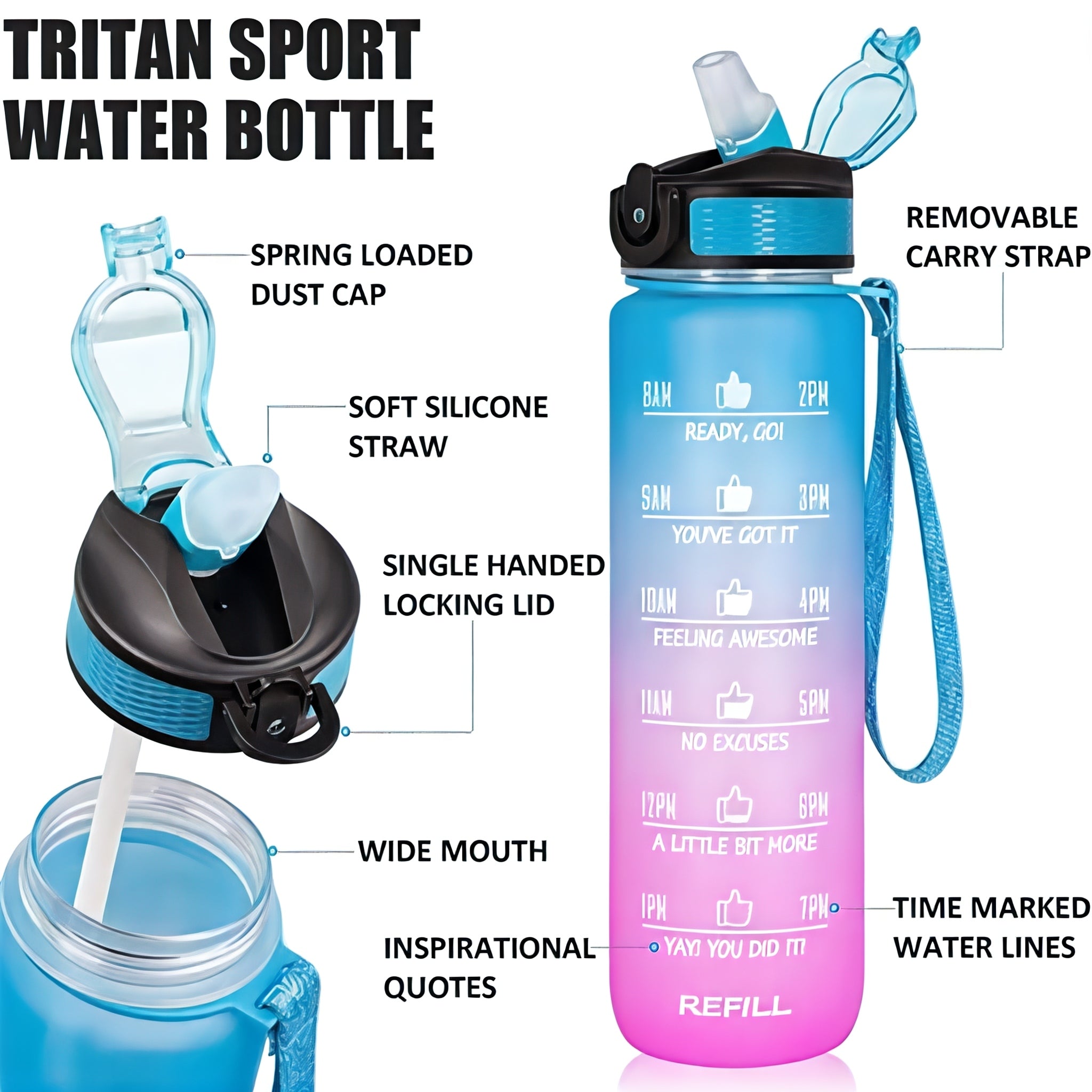 motivational water bottle with time markers