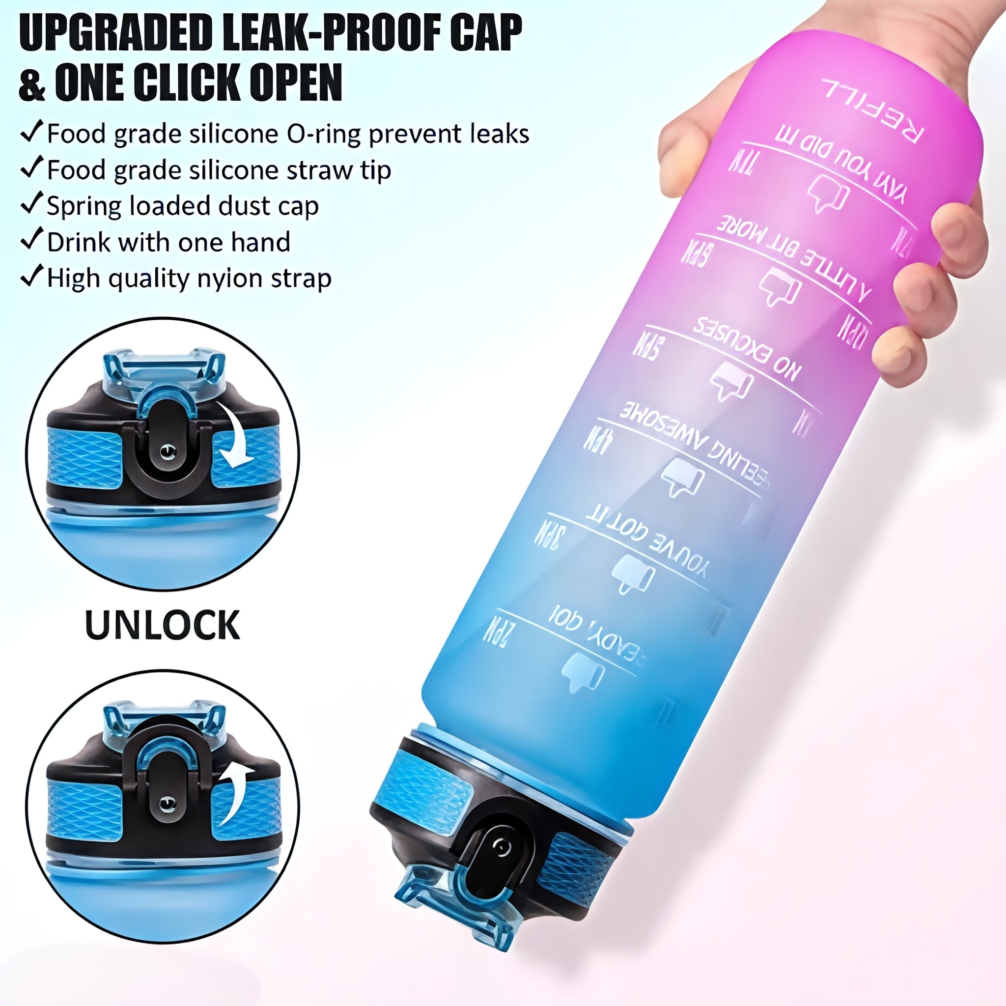 motivational water bottle with time markers
