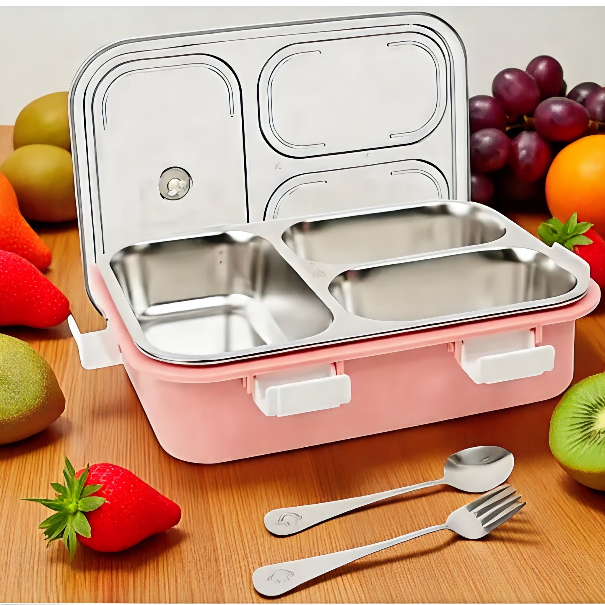 stylish 3 compartment stainless steel lunch box with leakproof design