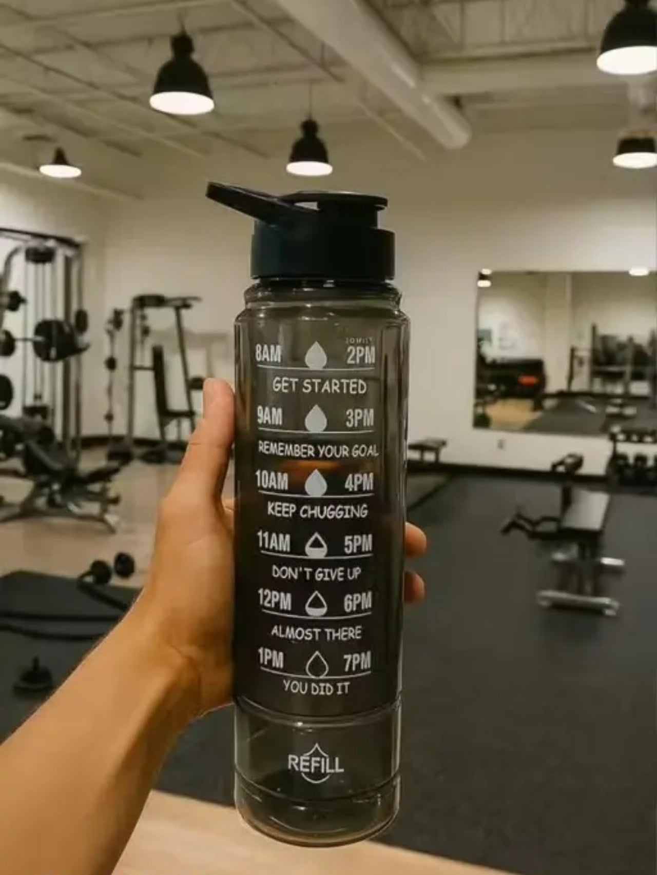 payable 1L sipper water bottle with motivational time marker